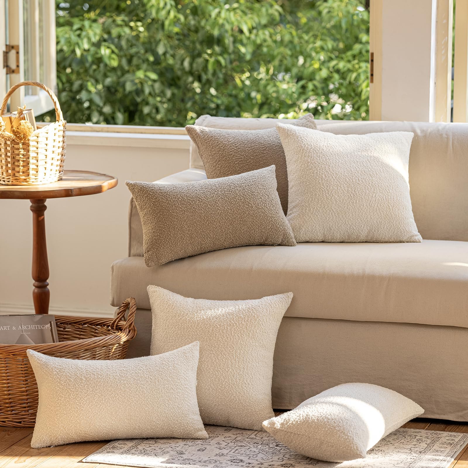 GEEORY Decorative Throw Pillow Covers 18x18 Inch Pack of 2,Textured Boucle Neutral Cushion Cases for Bed Couch Sofa, Accent Modern Farmhouse & Minimalist Home Decor (Cream) GE02-18