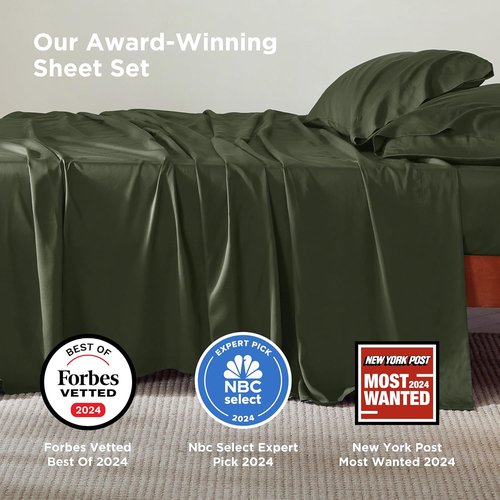 Bedsure Cooling California King Sheet Set - Breathable & Soft Rayon from Bamboo | Deep Pocket Olive Green