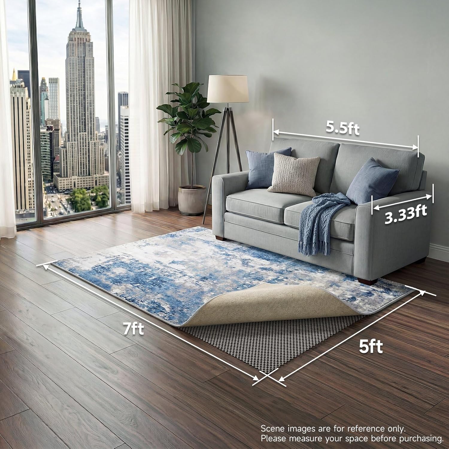 Veken Rug Pad Gripper - Non-Slip Dark Grey 5x7 Ft Rug Pad for Hardwood & Tile Floors