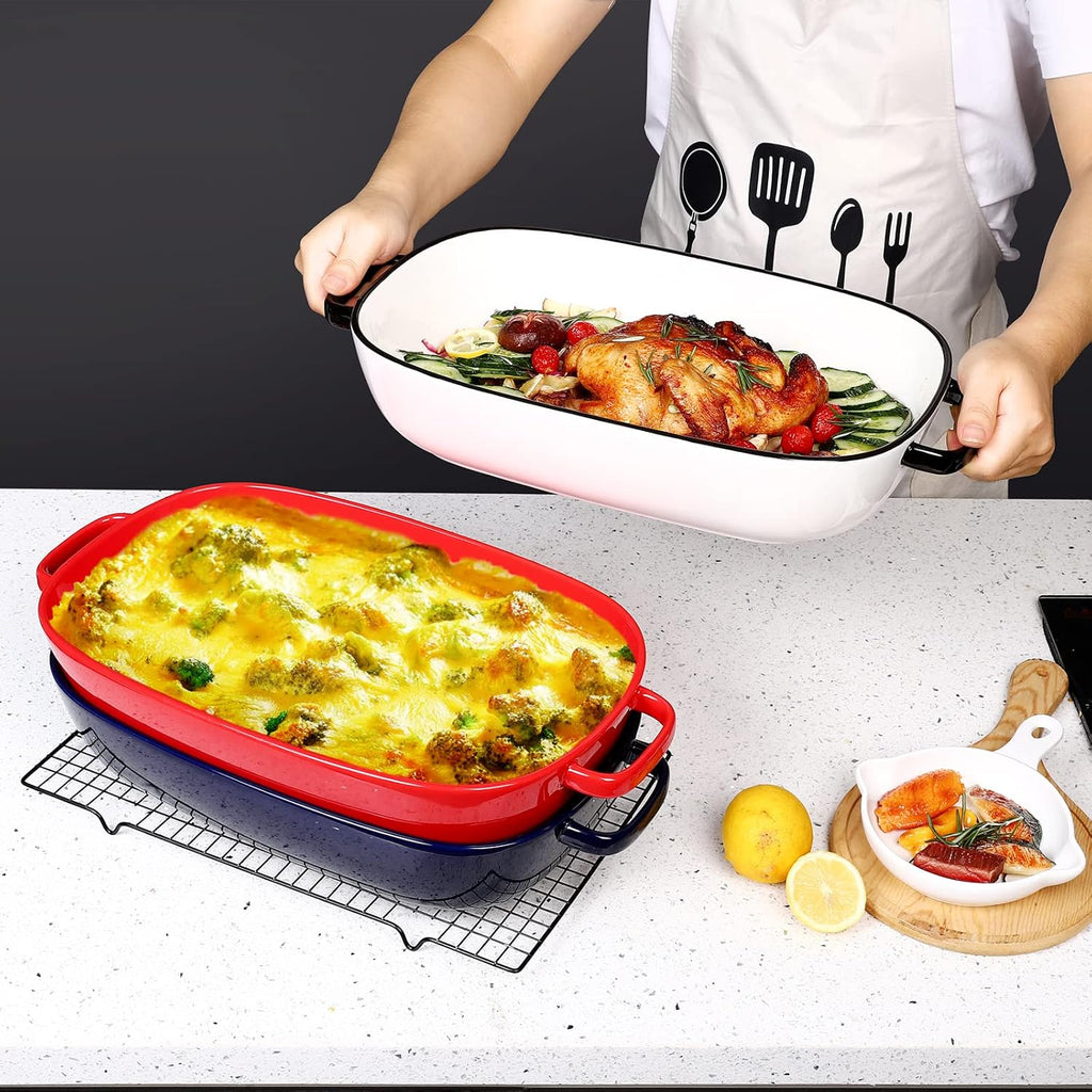 Regine Switzerland 6 Quart Rectangular Baking Dish - Durable Ceramic Casserole Pan | 16x11 Inches, White