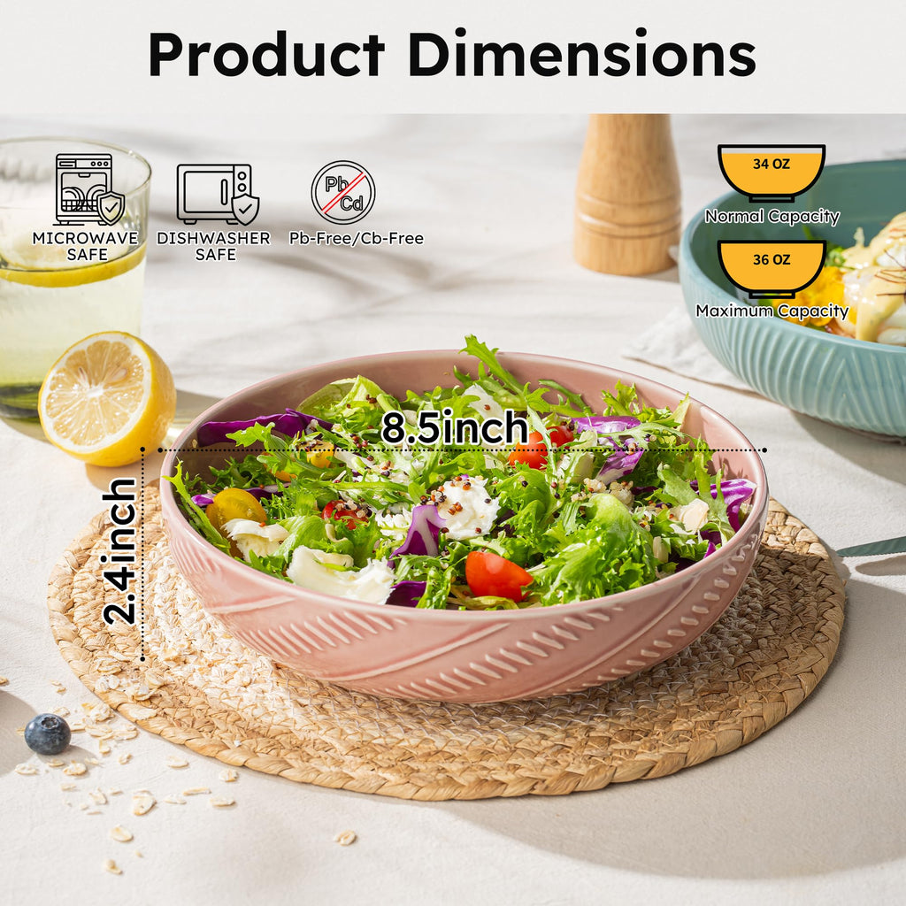 Dafuceramic 8.5Inch Pasta Bowls, 36OZ Serving Bowls, Salad Bowls Set of 4 Ceramic Sturdy & Stackable, Ideal for Housewarming, Festivals, Multicolor (36 OZ)