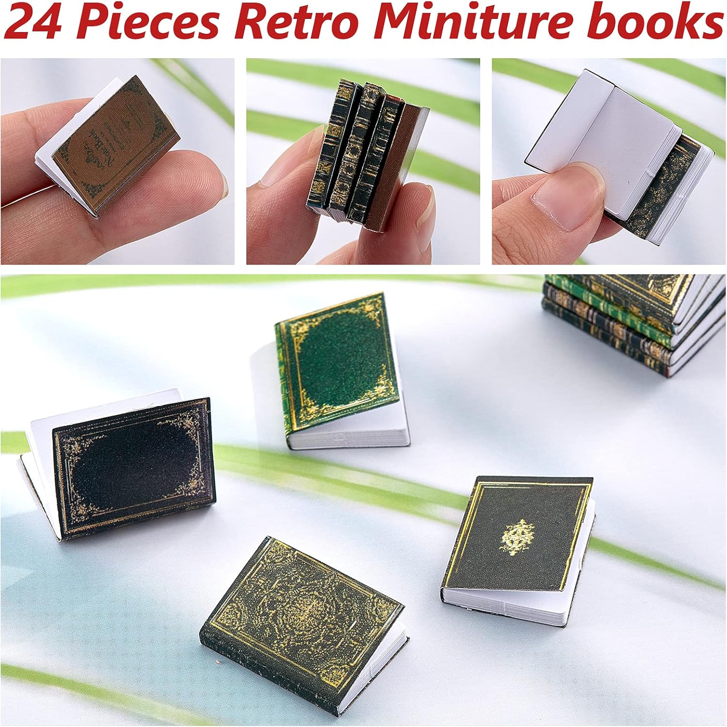 Skylety 24-Piece Miniature Dollhouse Books Set - Assorted Classic Style Accessories for Doll Toys