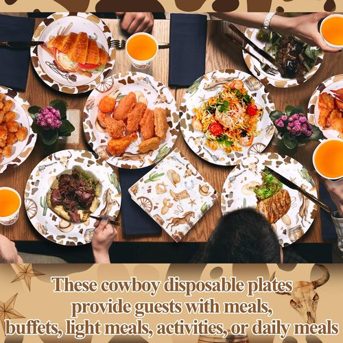 Pickmesh 250 Pcs Western Cowboy Party Decorations Wild West Disposable Tableware Set Cowboy Paper Plates Napkins and Cups for Rodeo Birthday Baby Shower Party Decorations Serve 50
