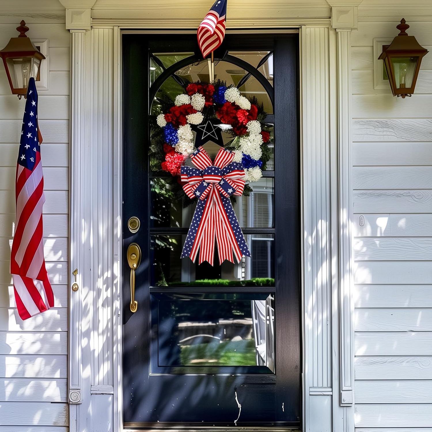 Skiennix Large Patriotic 4th of July Bows - Pre-Tied Wired Ribbon for Wreaths | 20x11 Inch, 2 Pack, Red