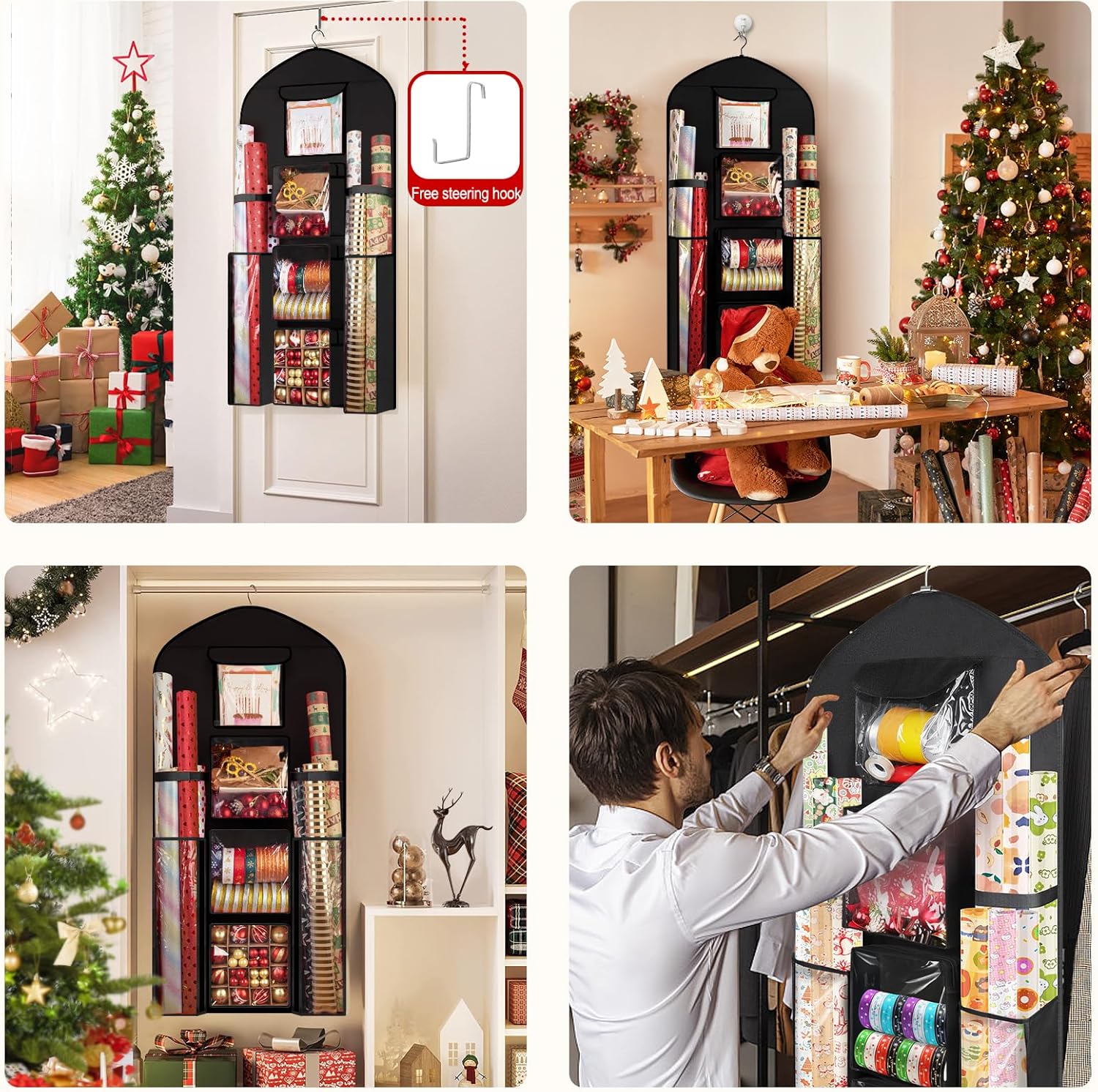 Woodoulogy Gift Wrapping Paper Storage - Extra Large 48x24 Black Double-Sided Organizer Bag