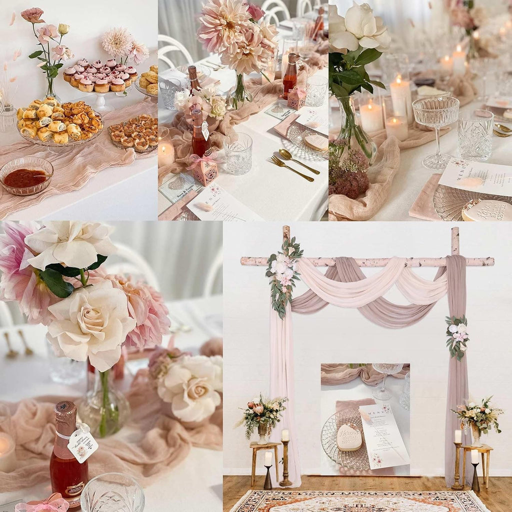 Skiennix Dusty Pink Cheesecloth Table Runner - 13ft Boho Style for Weddings & Parties | 35x157 Inches