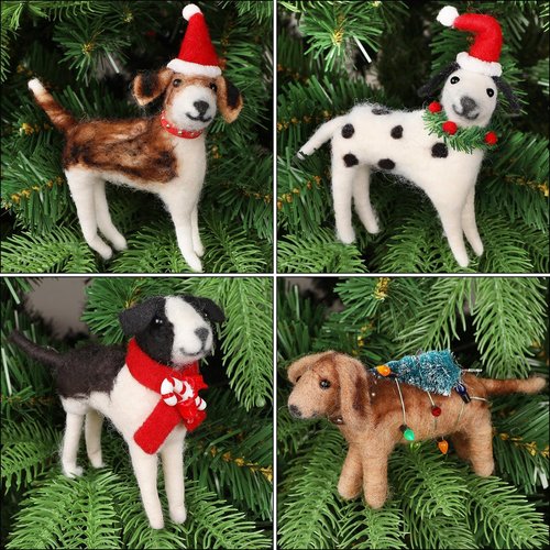 Juegoal Christmas Felt Dog Ornaments - Set of 4 Cute Wool Puppy Decorations for Holiday Home Decor