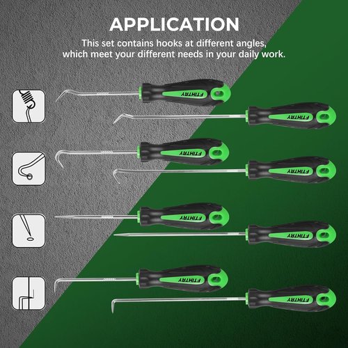 FTIHTRY Precision Automotive Hook Set - 8PCS Mini Pick and Pull Tools for Oil Seal/O-Ring Removal | Green
