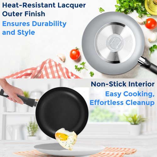 SereneLife Kitchenware Nonstick Cookware set, Non-Stick Coating Inside, Basic Kitchen Pots and Pans set, Heat Resistang Lacquer (11 Piece set), One Size, Gray