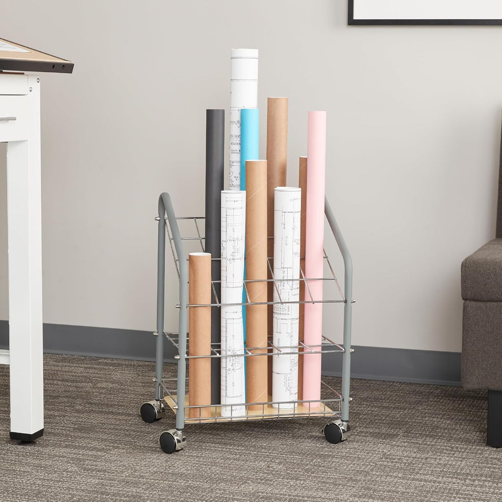 Safco Tubular Steel Wire Roll File Cart - 20 Compartment Rolling Organizer for Documents & Blueprints