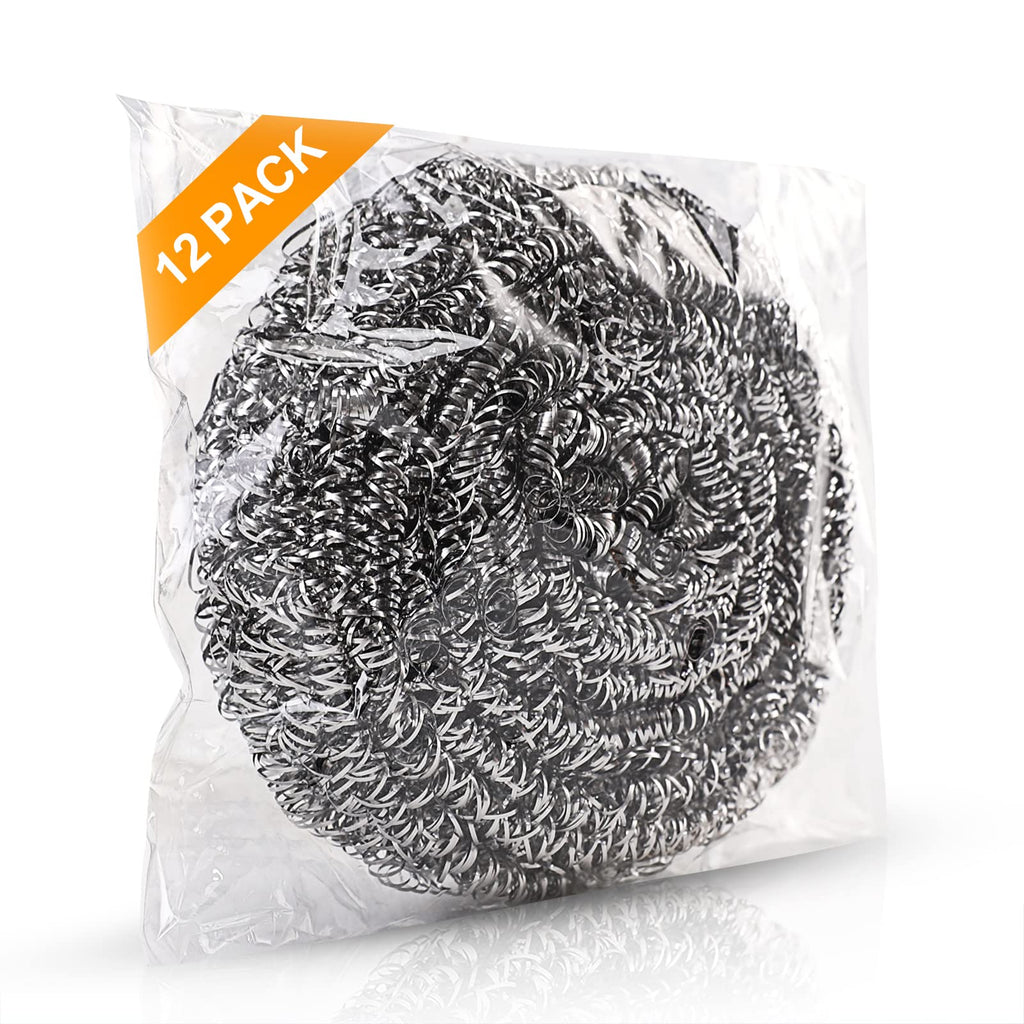 ovwo 12Pack Upgraded Steel Wool Scrubbers - Premium Stainless Steel Scrubber, Metal Scouring Pads, Steel Wool Pads, Kitchen Cleaner, Heavy Duty Cleaning Supplies - Especially for Tough Cleaning