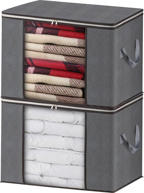 AIOR Storage Bags - 90L Large Foldable Clothes Organizers | Sturdy Zippers & Handles, 2 Pack for Bedding & Blankets