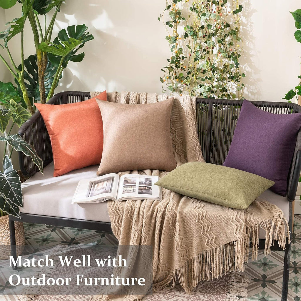 MIULEE Decorative Outdoor Throw Pillow Covers - Waterproof Faux Linen Cushion Cases | 16x16 Inch Khaki (Pack of 2)