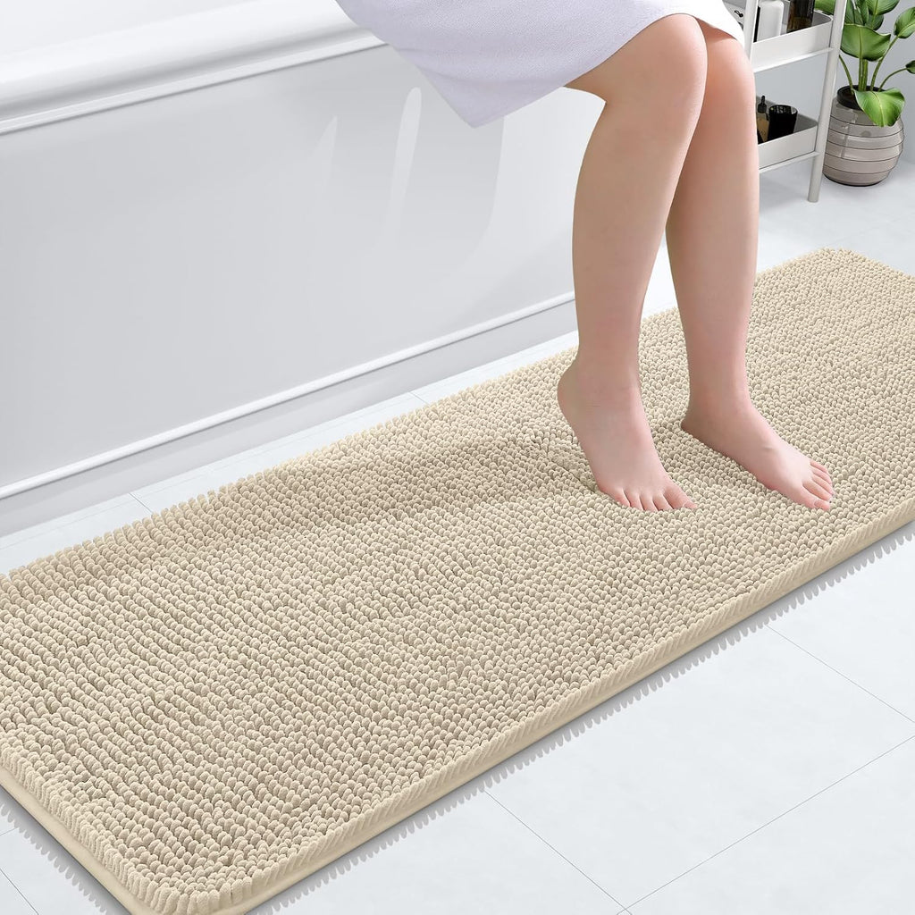 OLANLY Bathroom Runner Rugs - Extra Soft Chenille Bath Mat | Quick Dry, Machine Washable, 59x20 inches, Sand