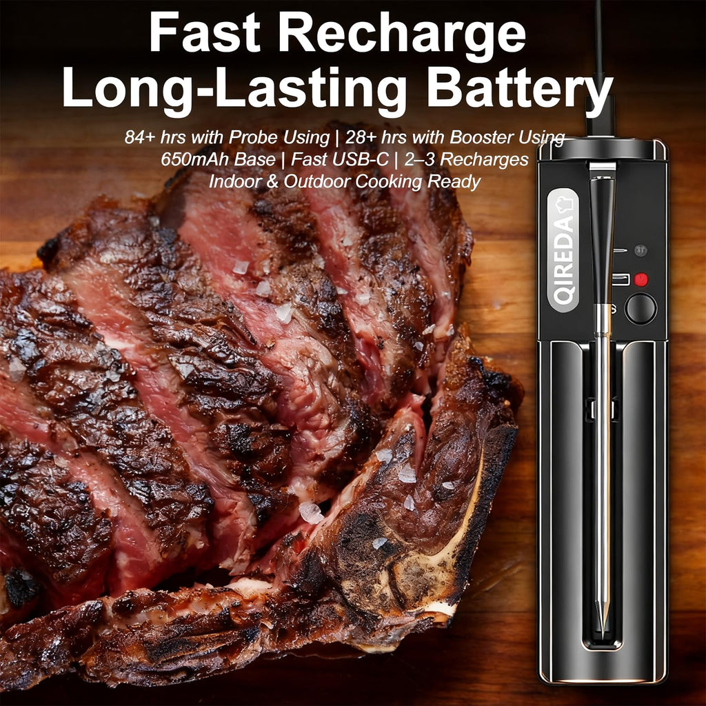 Wireless Meat Thermometer Digital with 800ft Remote Range, Bluetooth 5.3 Wireless Thermometer for Cooking with Ambient Temperature and App Alert for Oven BBQ Grilling Smoking