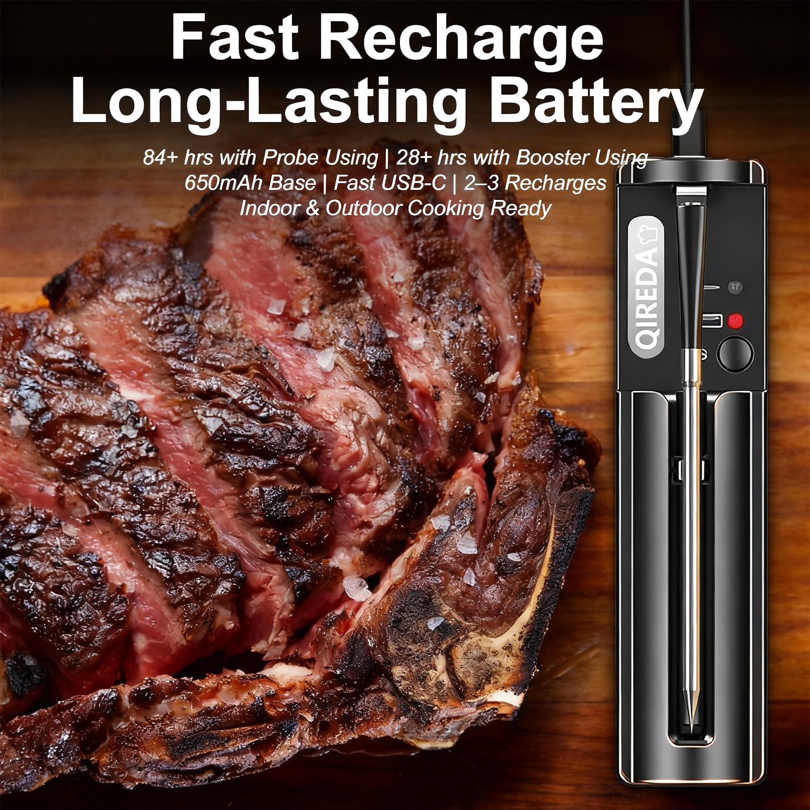 Wireless Meat Thermometer Digital with 800ft Remote Range, Bluetooth 5.3 Wireless Thermometer for Cooking with Ambient Temperature and App Alert for Oven BBQ Grilling Smoking