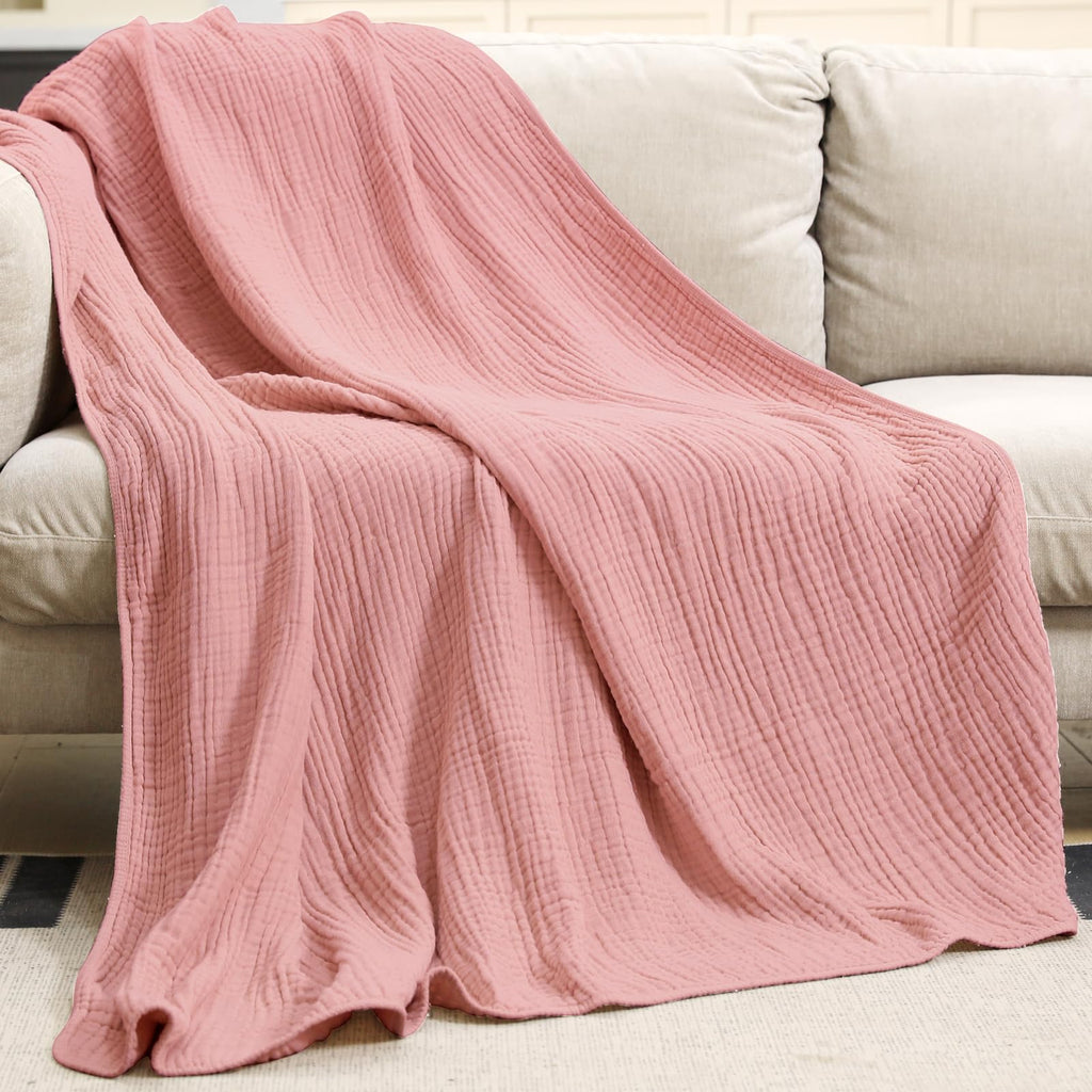 Yoofoss Muslin Blanket 100% Organic Cotton Large Twin Size 60" x 80" for Bed Couch Summer Gauze Blanket for Adults Lightweight and Breathable Bean Paste