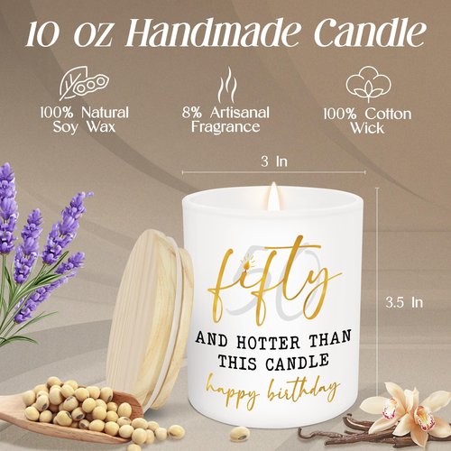 ARVEXO 50th Birthday Gifts for Her - Long Lasting Vanilla Lavender Candle 10 oz - Funny 1976 Birthday Gifts for Women Wife Mom Sister Friend, Gift for 50 Year Old Woman, Fifty Candles, 50th Birthdays