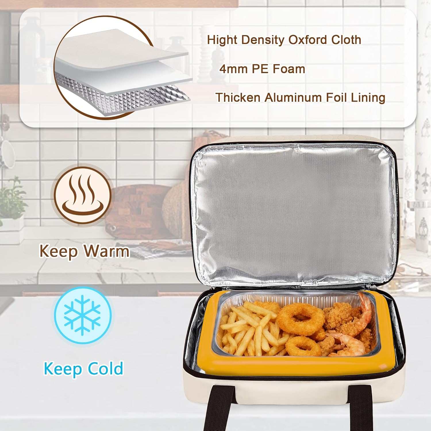 Trunab Insulated Casserole Carrier - Double Thermal Food Containers for 9x13 Inch Dishes | Beige