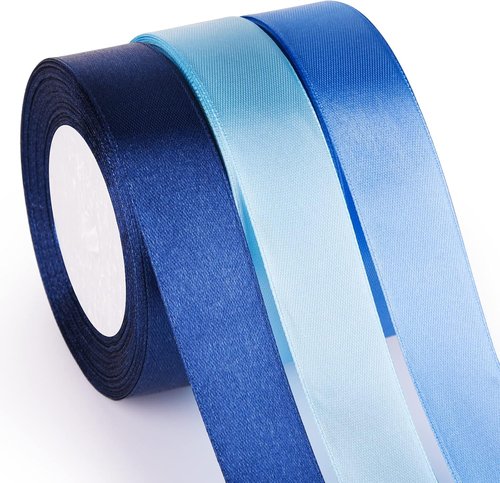 Astarón Blue Satin Ribbon - 1 Inch Solid Color Fabric for Wedding Bouquets, Gift Wrapping & Crafts