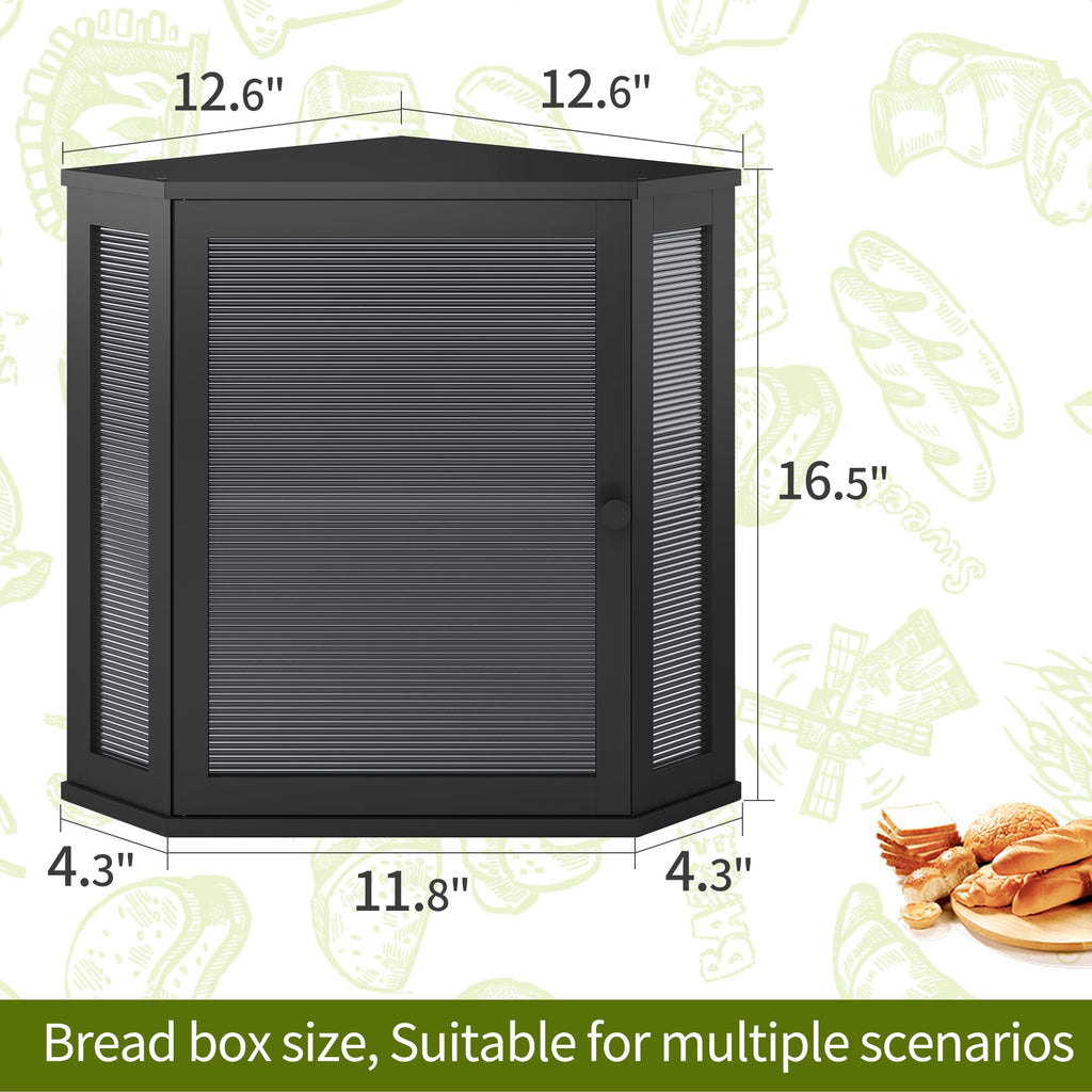 BMOSU Corner Bread Box for Kitchen Countertop Double Layer Bamboo Wooden Bread box Large Capacity Bread Storage Bin(Black, Extra Large)