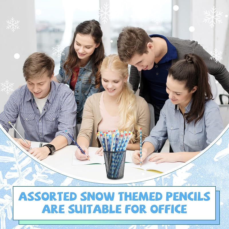 36 Pieces Winter Snowflake Pencils with Eraser Toppers – 19 cm Wooden Pencils Bulk (Variation of THIS listing: 36)