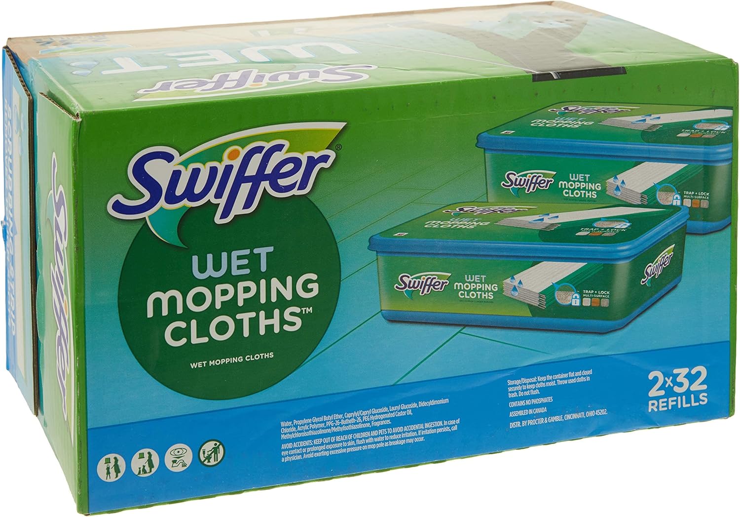 Swiffer Sweeper Wet Mopping Cloths - Open Window Fresh Scent | 32 Count Pack of 2
