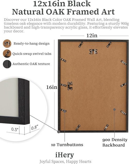 iHery Premium Framed Wall Art - 12x16in Natural Black Oak | Trendy Coastal Cowgirl Decor for Dorm & Living Room
