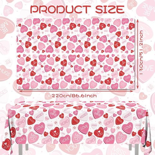 Gexlaju Valentines Day Decorations,3pcs Conversation Heart Table Cloth Disposable Waterproof Pink and Red Valentine Tablecloth for Wedding Proposal