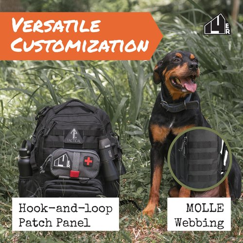 14er Tactical Backpack | 35L Capacity Military, 3-Day Bug Out Army | MOLLE Backpack Compatible PALS | Rucking EDC Hiking Survival, Black Tactical Backpack for Men