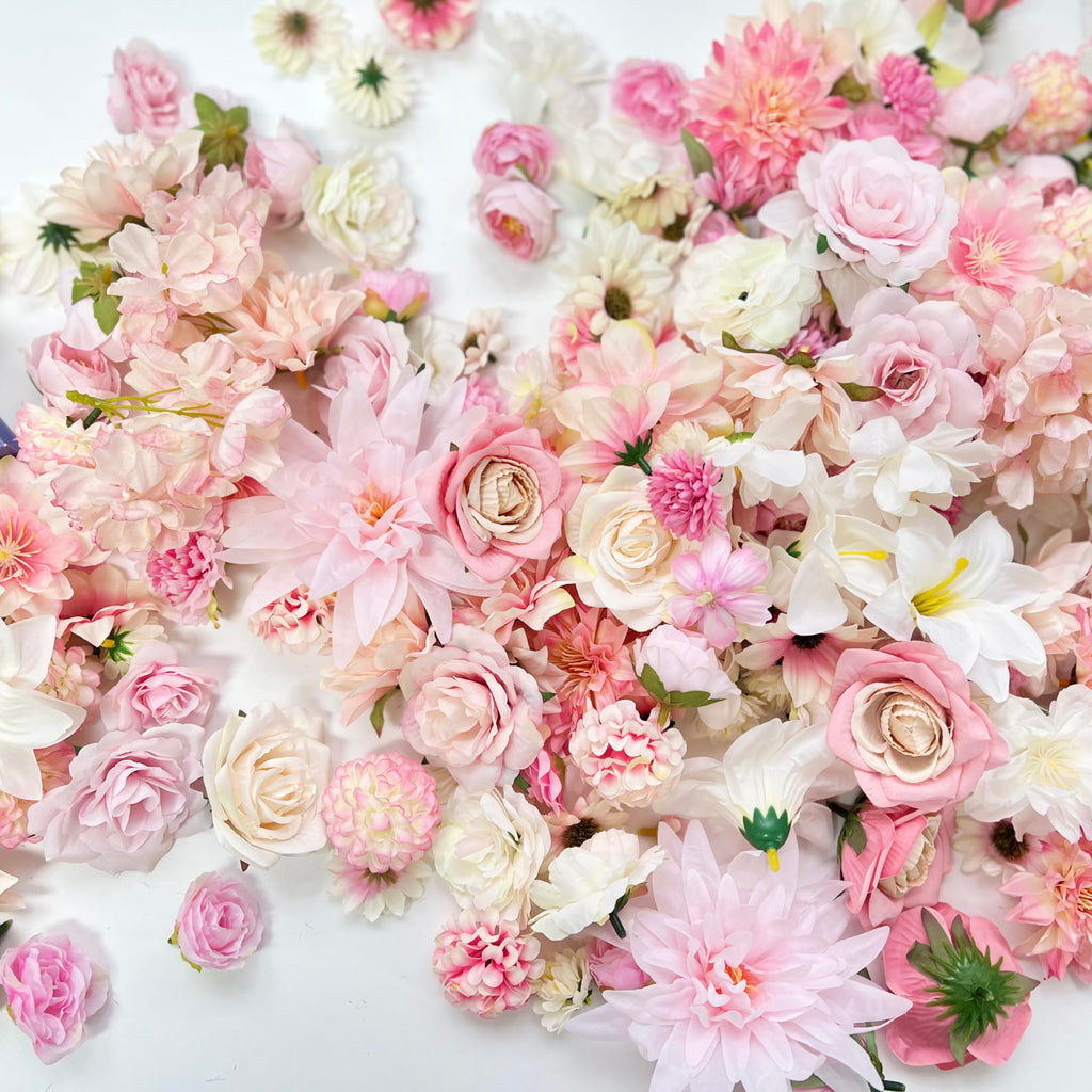 Artificial Pink Flowers Bulk Silk Roses Fake Flowers Heads for Crafts - DIY Home Spring Garden Floral Party Wildflower Garland Hanging Decoration Mini Big Small Faux Fabric Flowers Heads 3-12cm (Pink)