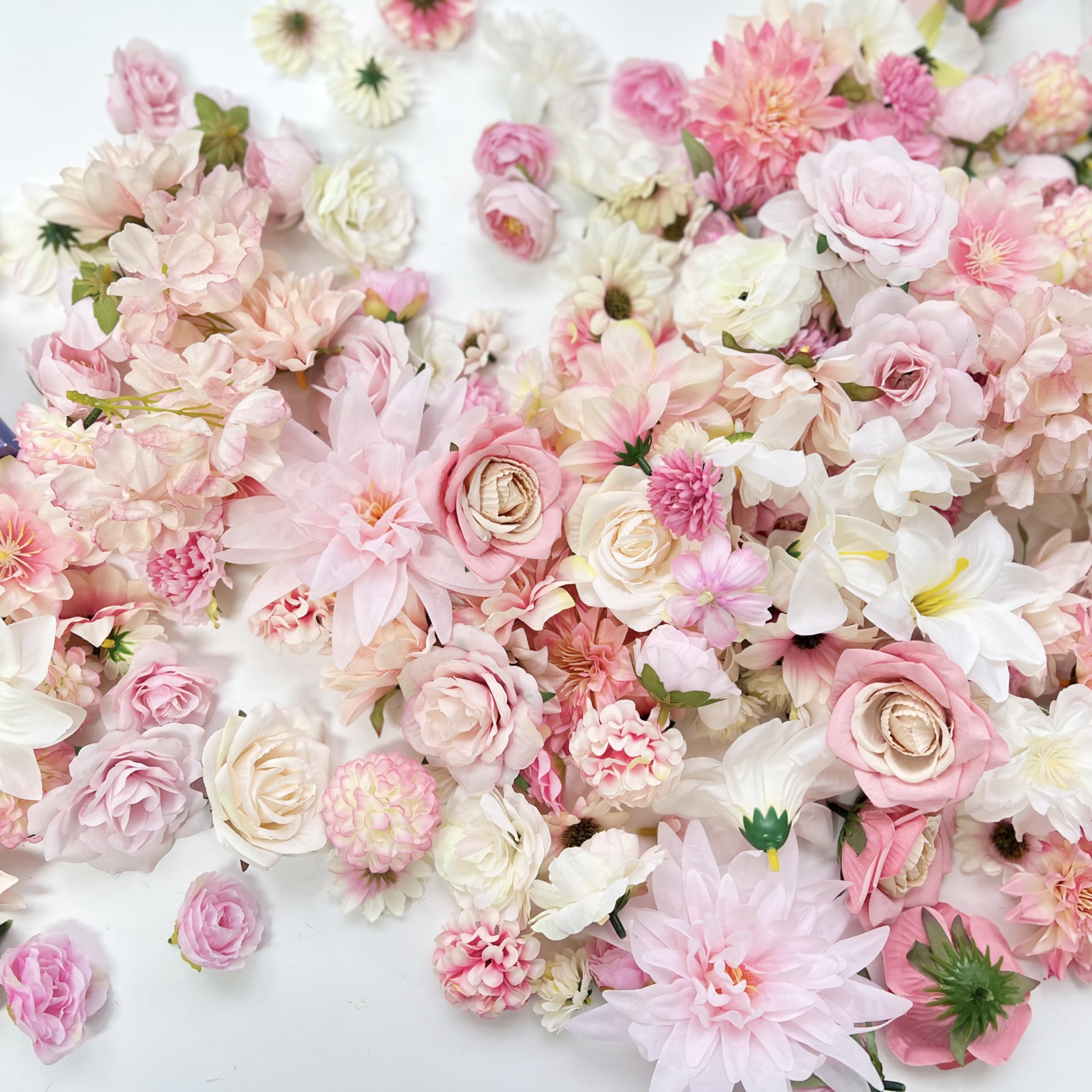 Artificial Pink Flowers Bulk Silk Roses Fake Flowers Heads for Crafts - DIY Home Spring Garden Floral Party Wildflower Garland Hanging Decoration Mini Big Small Faux Fabric Flowers Heads 3-12cm (Pink)