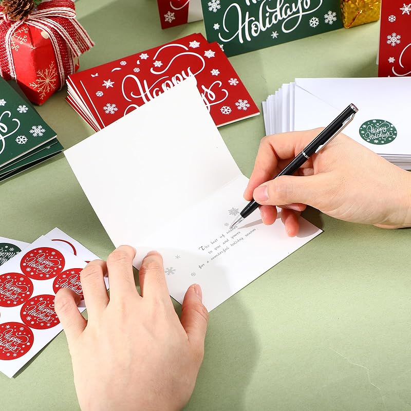 Happy Holidays Cards with Envelopes 160 Pcs - 3.5x5 Inches, Red & Green (Variation: Red, Green+160)