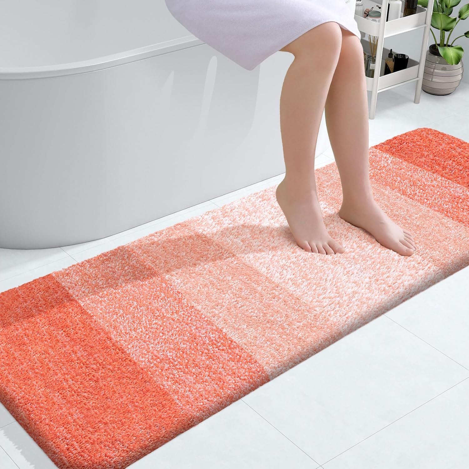 OLANLY Bathroom Runner Rug - Extra Soft Microfiber Mat with Rubber Backing | Quick Dry, Washable, Coral 59x20