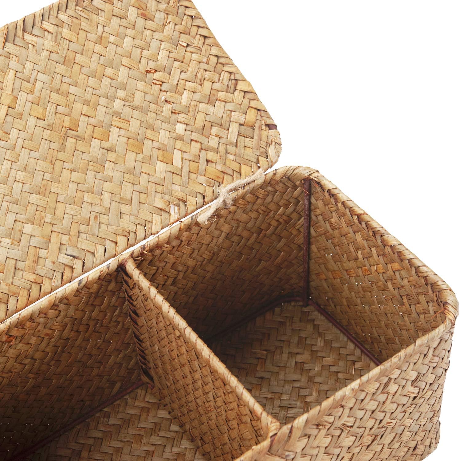 Seagrass Tank Basket - Woven Storage Basket with Lid for Organizing Snacks & Toys | Large 16.5" L x 5.5" W x 5.5" H