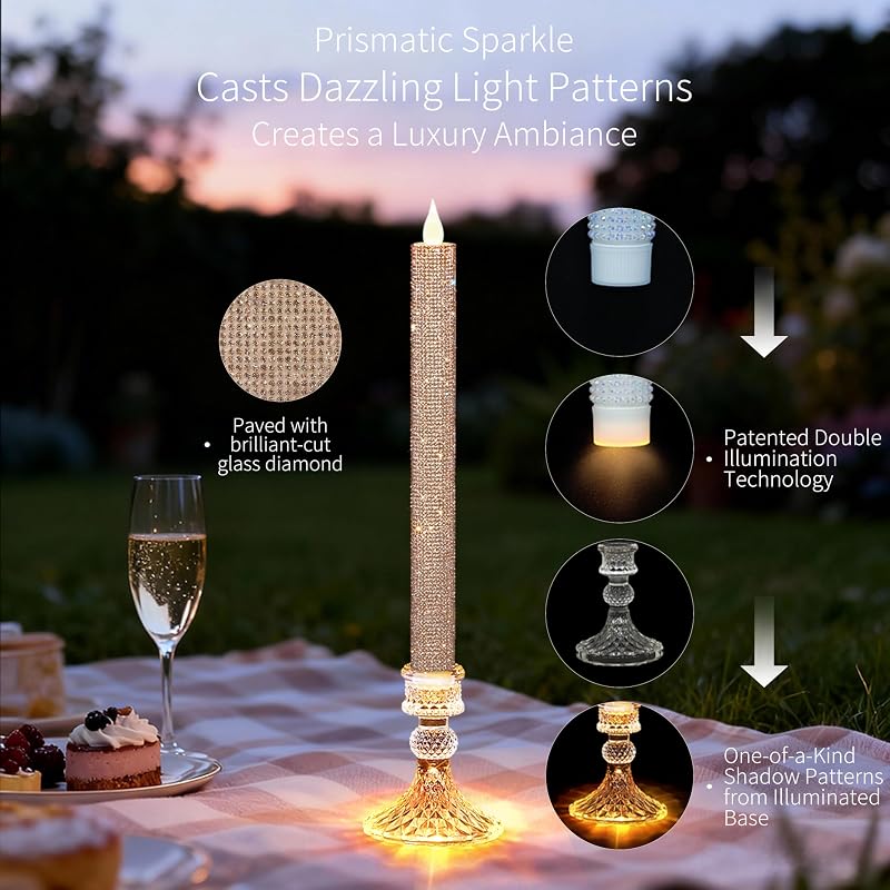 Flameless Taper Candles with Crystal Glass Holder – Rose (2 Pack) – MISSTIME