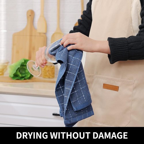 Homaxy 100% Cotton Terry Kitchen Towels - Soft & Super Absorbent Checkered Design | Navy Blue, 13 x 28 Inches, 4 Pack