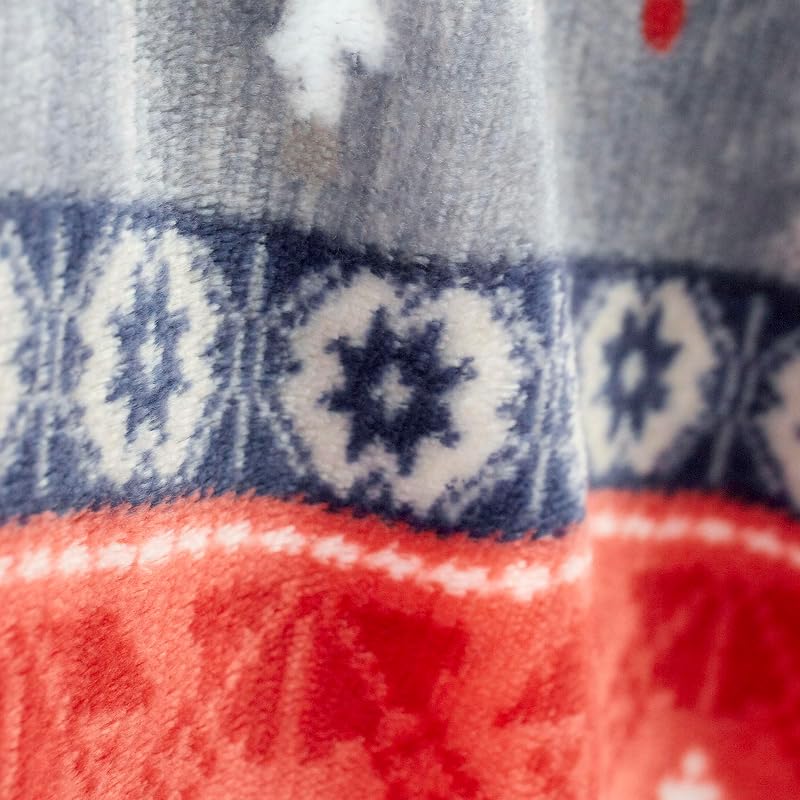 Nordic Reindeer Fleece Throw Blanket 78x78 Red - Cozy Holiday Decor