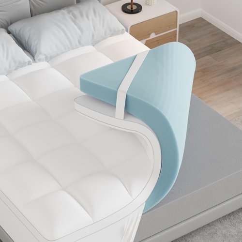 King Size Dual Layer 4 Inch Memory Foam Mattress Topper, 2 Inch Gel Memory Foam, 2 Inch Cooling Pillow Top Mattress Topper Cover, Soft Fluffy & Pressure Relief & Medium Support