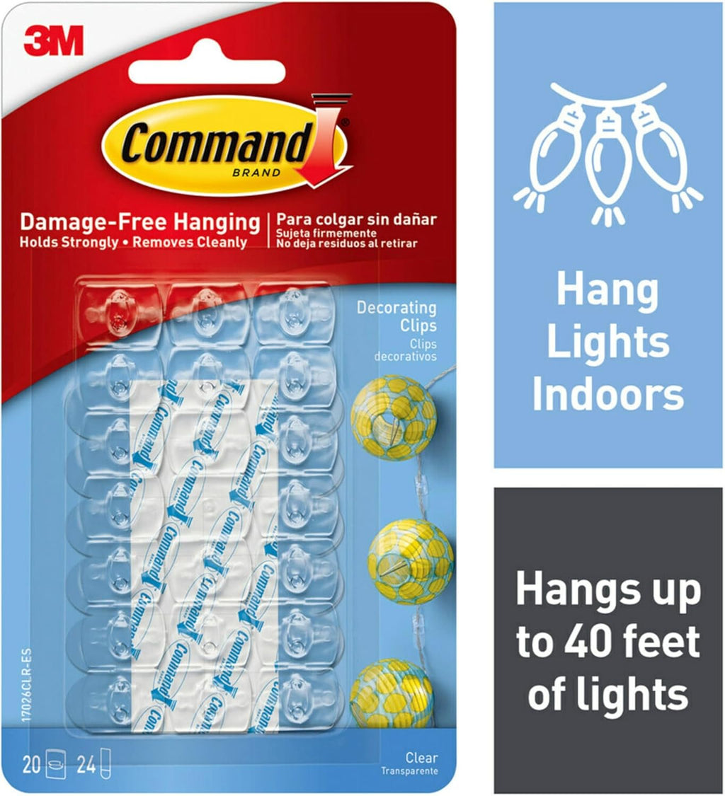 Command 17026CLR-ES Clear Decorating Clips - 20 Clips in 2 Pack for Easy Home Organization