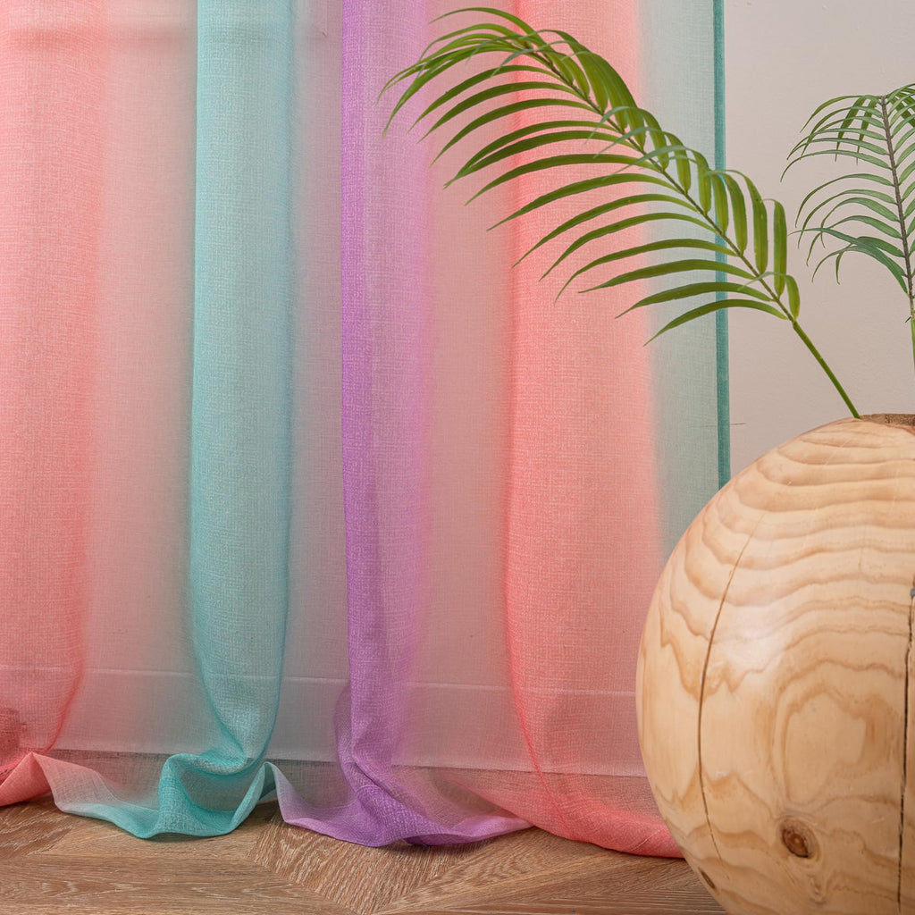 Yancorp Sheer Curtain 2 Panels Semi Bedroom Curtains 63 inches Length Linen Ombre Curtains Rod Pocket Drapes Girls Living Room Mermaid Bedroom Nursery Kids Window Decor(Green Pink Purple, 52"x63")