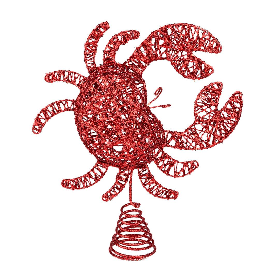 Needzo Nautical Christmas Tree Topper, Hollow Glittered Red Crab, Coastal Holiday Home Decor, 11 x 2.5 x 10 Inches