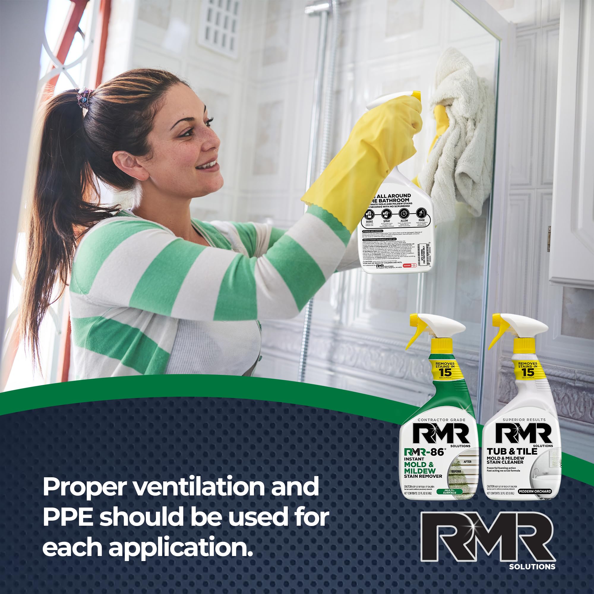 RMR Mold Stain Eraser Max Pack – No-Scrub Tub & Tile Cleaner + Instant Mold & Mildew Stain Remover Spray, Indoor/Outdoor Bathroom, Shower, Siding, & Deck Cleaning Kit, 2–32 Oz Bottles