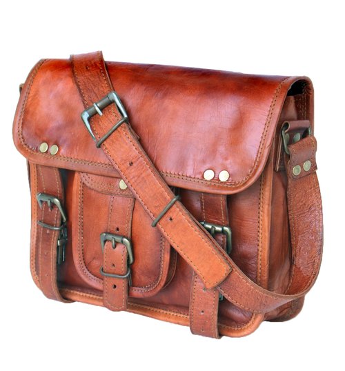 11" small Leather messenger bag shoulder bag cross body vintage messenger bag for women & men satchel man purse competible with Ipad and tablet