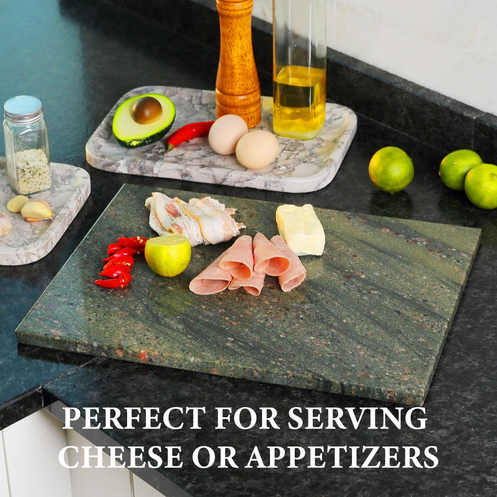 Koville Granite Cutting Board for Kitchen, 20x16 Inches Large Stone Slab Cheese Board, Rectangular Serving Board for Baking Charcuterie Pastry, Marble Cuttiing Board for Countertop(Green)