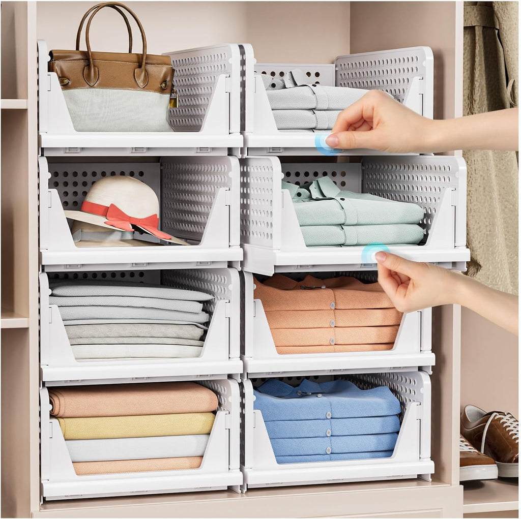 Stackable Closet Storage Baskets by [Brand Name] - Multifunctional & Foldable Organizers | Waterproof, Space-Saving Design, White - 5 Pack