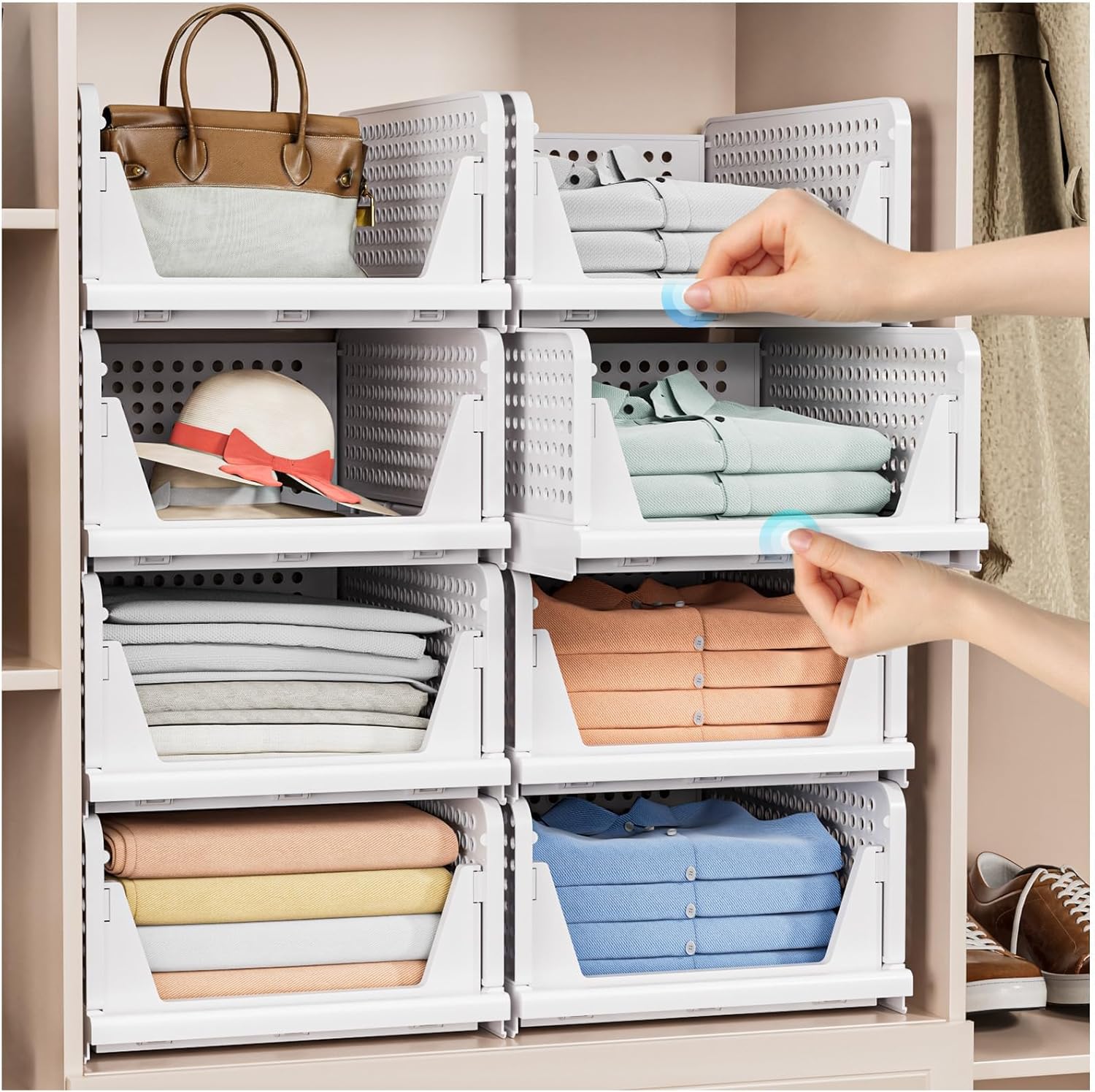 Stackable Closet Storage Baskets by [Brand Name] - Multifunctional & Foldable Organizers | Waterproof, Space-Saving Design, White - 5 Pack