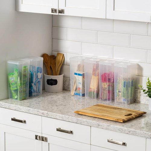 IRIS USA Vertical Storage Containers - Clear Plastic Bins with Lids for Home & Office Organization | Large 6-Pack