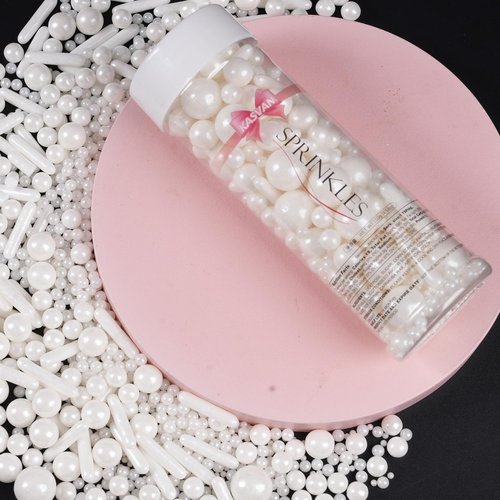 Kasvan White Mix Sugar Sprinkles - Edible Candy Pearls for Baking & Decorating | 118g Gift Box Pack