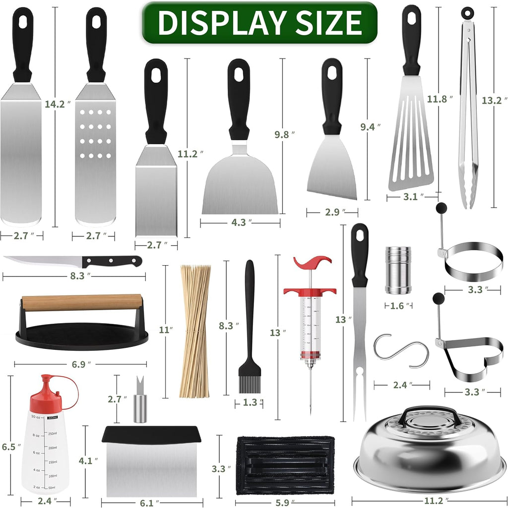 Blackstone Griddle Accessories Kit - 134 Pcs Hibachi Grill Tools Set with Spatula, Basting Cover & Burger Press